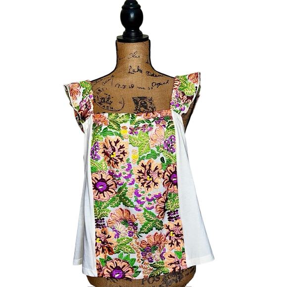 Anthropologie Tops - ANTHROPOLOGIE TINY IVORY MULIT COLOR FLORAL EMBROIDERED TOP NWT $98 XL